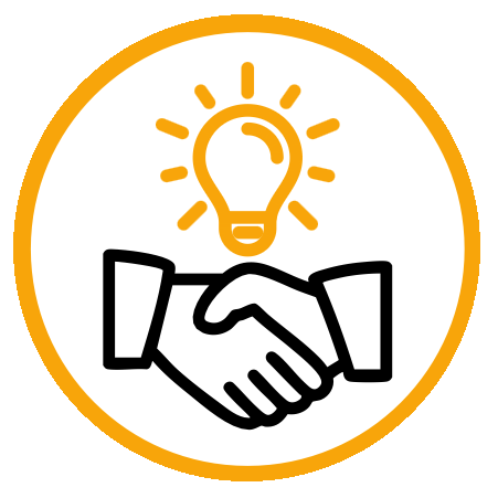 Icon: Handshake with a light bulb above it